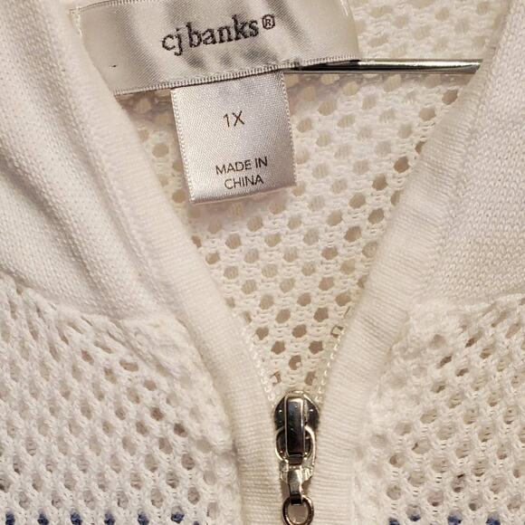 CJ Banks Light Weight Hooded Stripe Sweater Cardigan Springtime Plus Size 1x - Picture 2 of 6